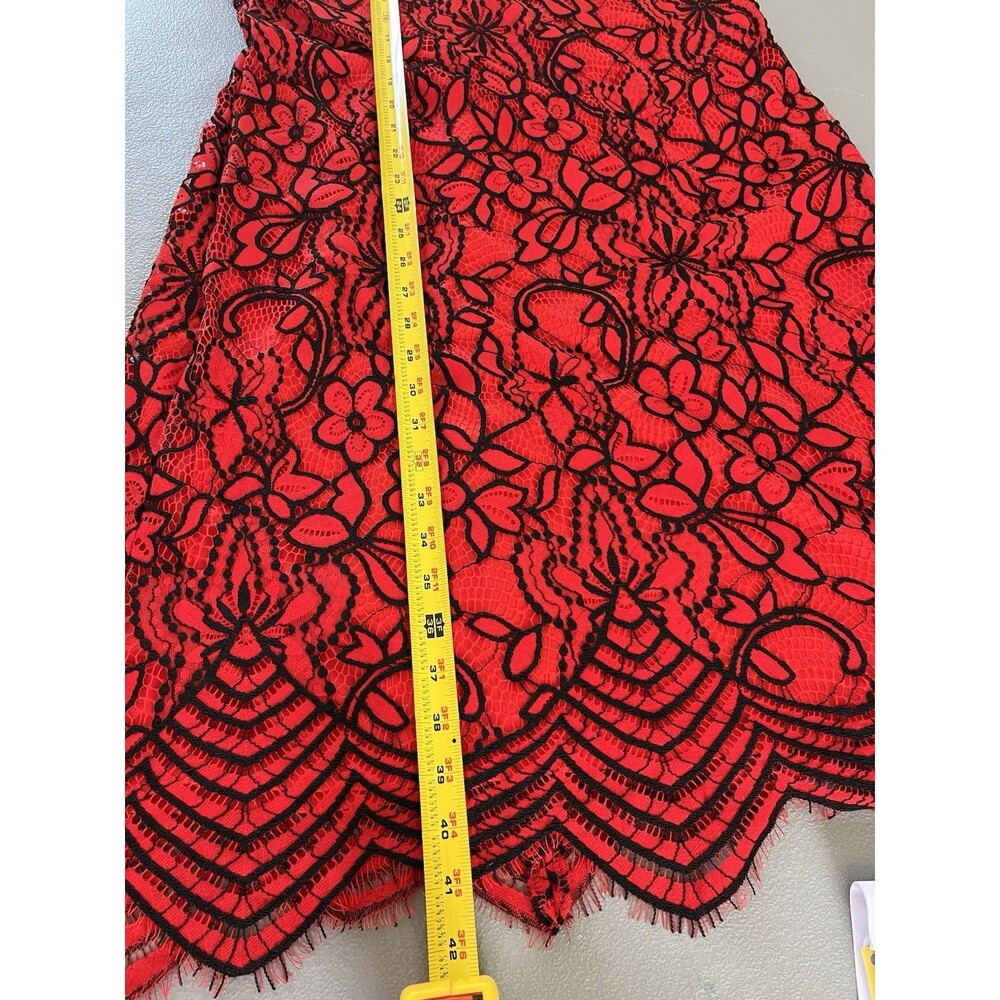 Sharagano Floral Lace Overlay Womens Cocktail Dress Size 14 Red Black Classic - Picture 9 of 13